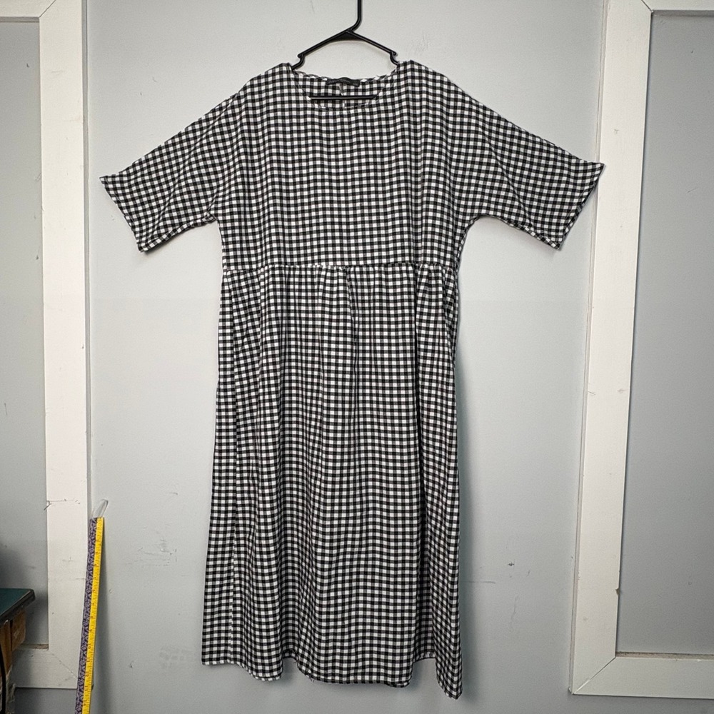 Zanzea Womens 3XL Gingham Checkered Smock Dress Black‎ White Short Sleeve Maxi